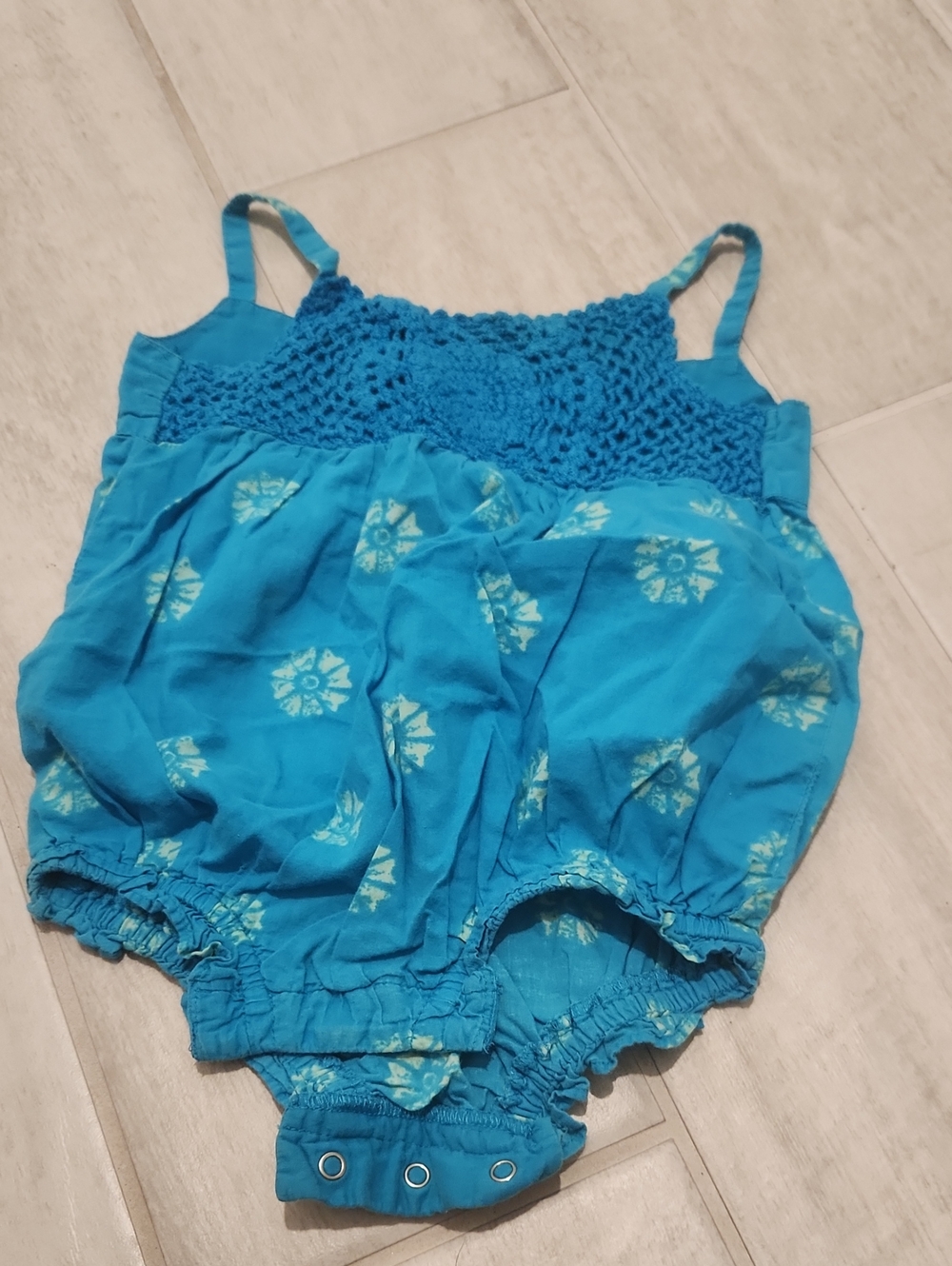 Turquoise Blue Crochet Bodysuit Romper